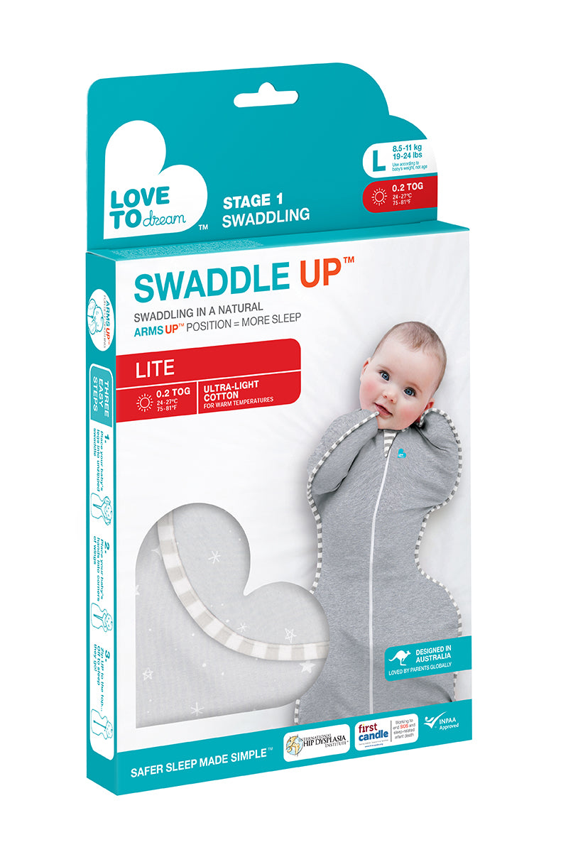 SWADDLE UP LITE 0.2 TOG GREY STARS (CLEARANCE STOCK) Love To Dream South Africa