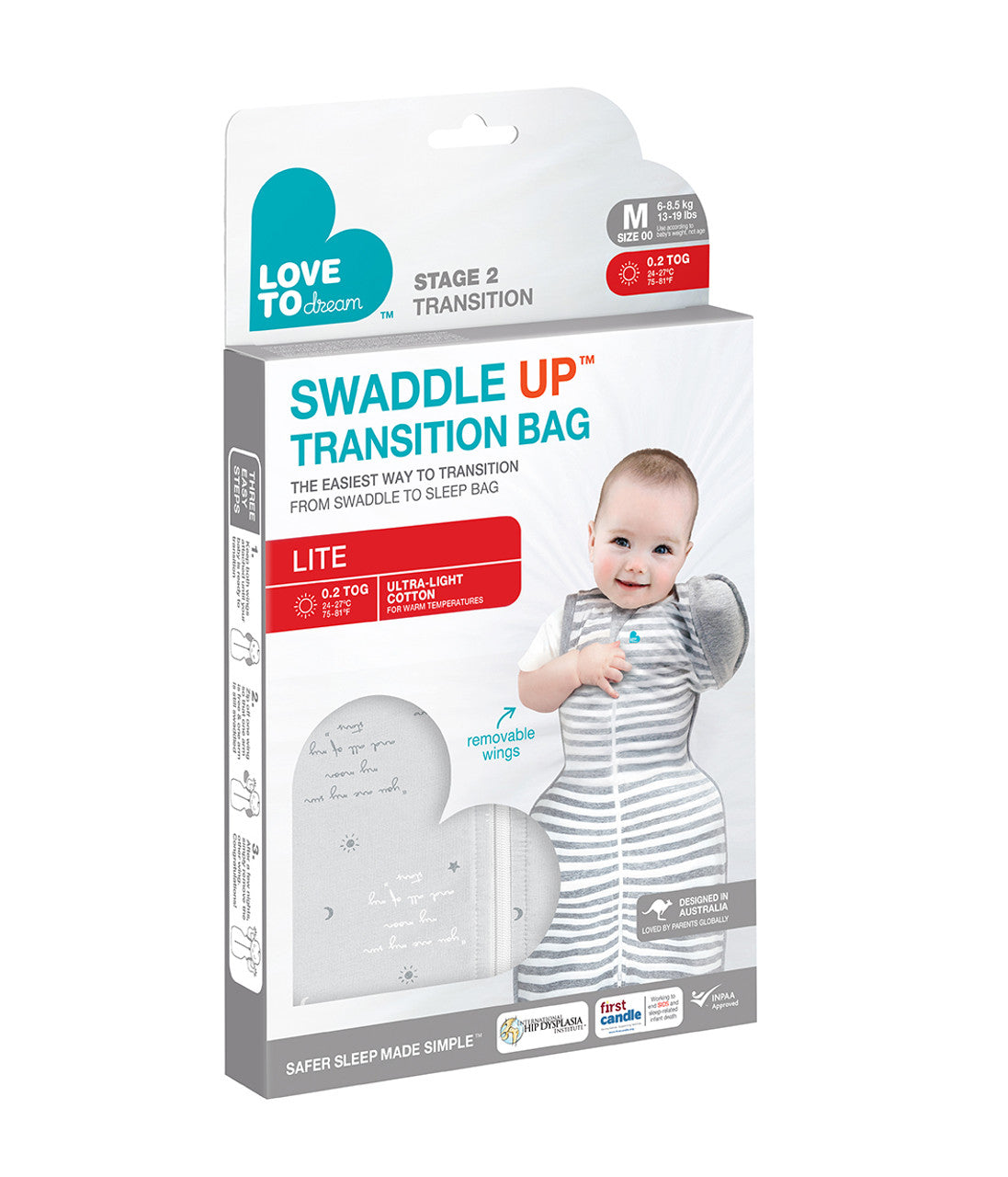 SWADDLE UP TRANSITION BAG LITE 0.2 TOG YOU ARE MY GREY Love To Dream South Africa