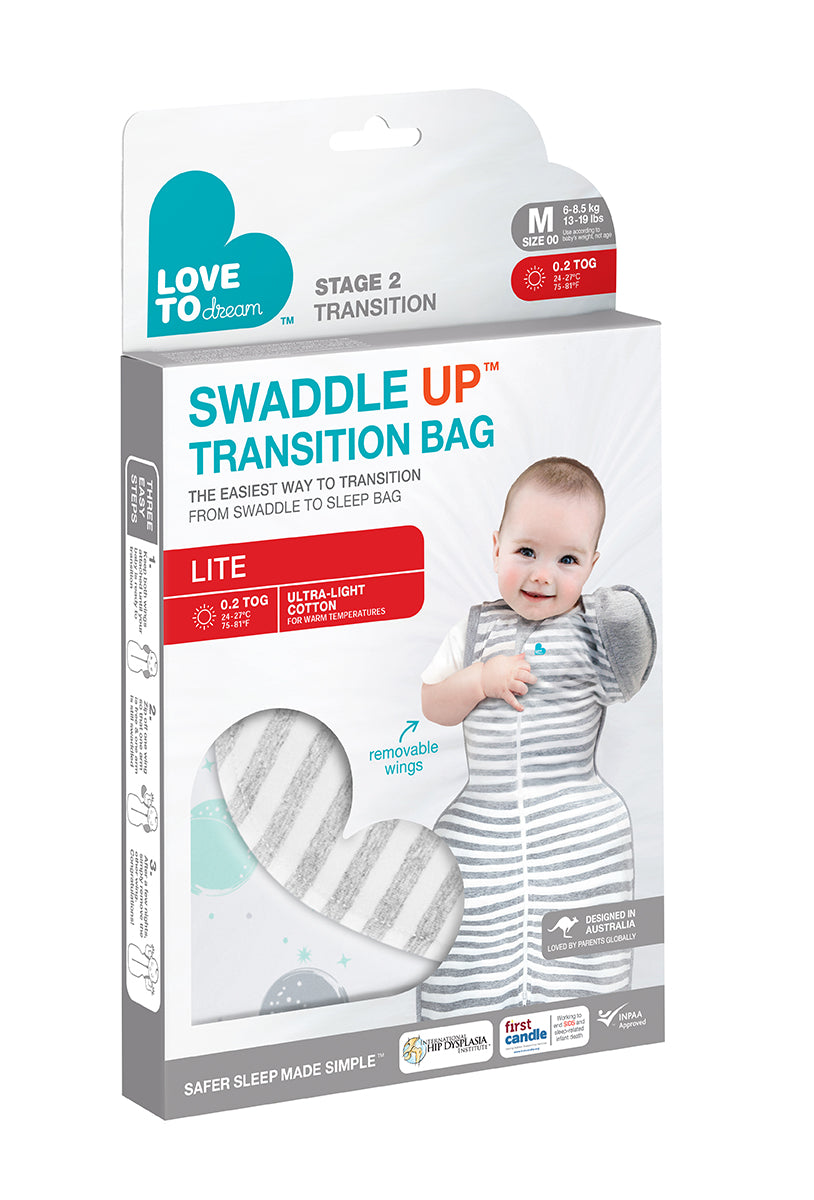 SWADDLE UP TRANSITION BAG LITE 0.2 TOG WHITE CIRCLES Love To Dream South Africa